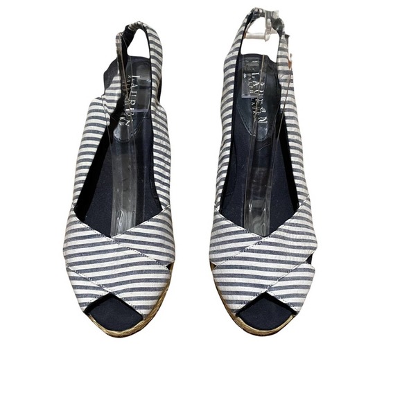 lauren ralph lauren cassara wedge espadrille striped sandals blue size 9.5 - Picture 3 of 8
